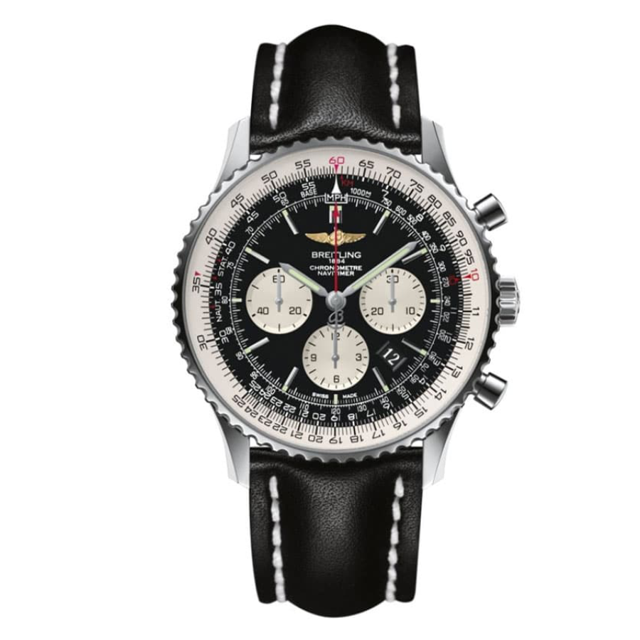 Breitling-Navitimer-B01-Leather-Replica.webp Breitling Navitimer B01 Chronograph 46 AB0127211B1X1 “Black Dial” Signature Copy Edition - Image 1